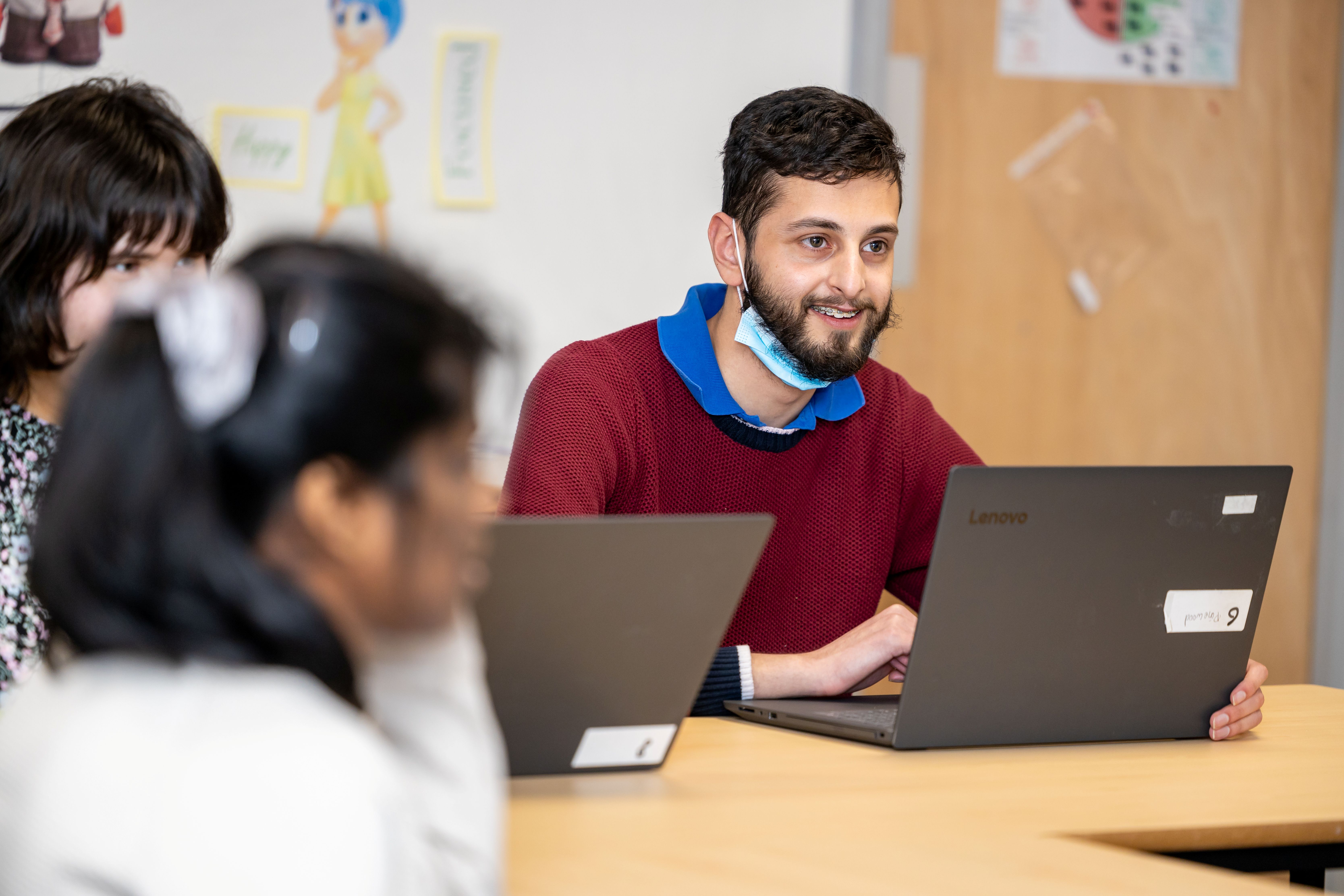 Students and staff chat
