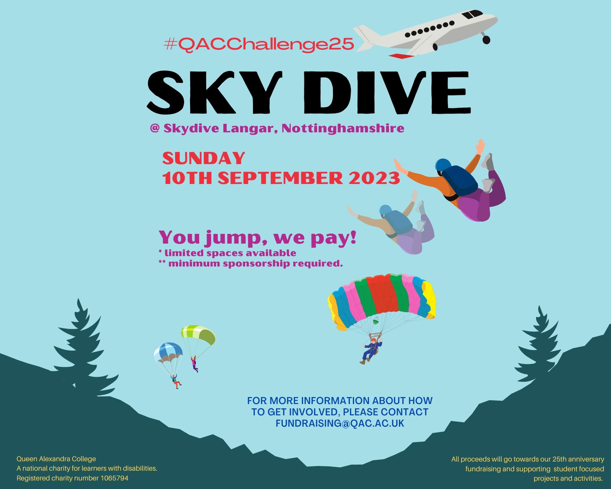 Sky dive poster with information of the event