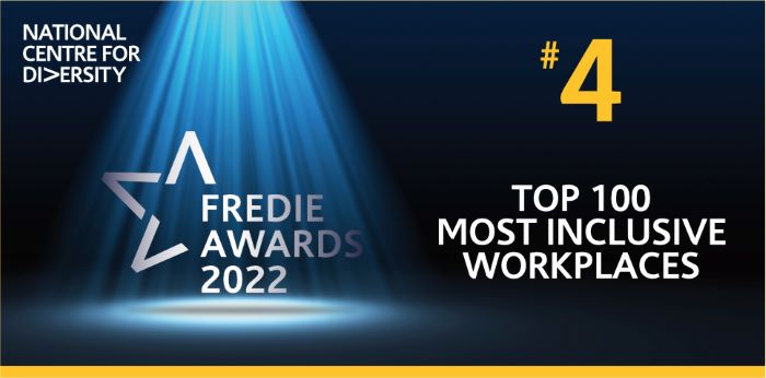 FREDIE Awards 2022 - #4 Top 100 most inclusive workplaces logo 