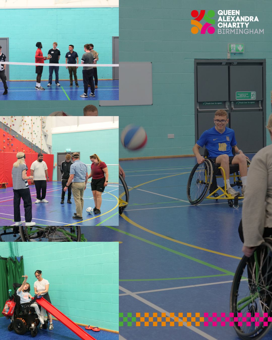 Collage of images of professionals and students playing different accessible sports
