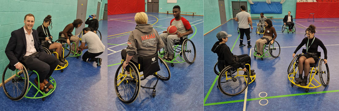 Images of visitors playing inclusive sports in wheelchairs