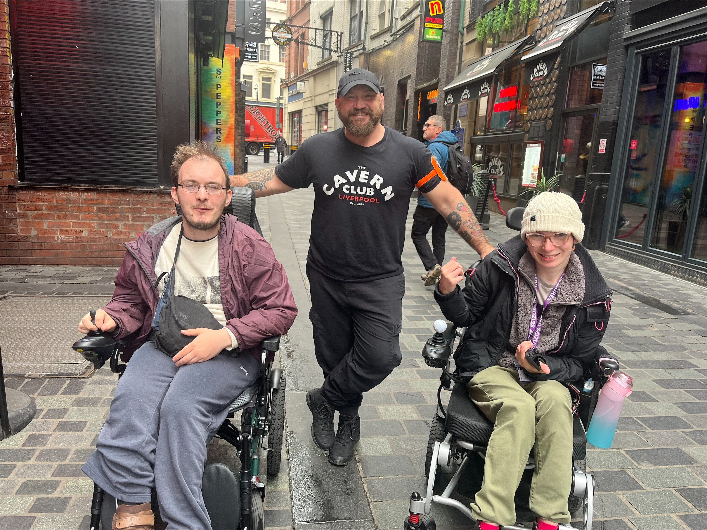 Our college residential students and clients from our Independence Plus supported living provision have had a busy end to October, with day trips, birthday celebrations and Halloween parties. Image of two IP clients and a staff member smiling in the middle of Liverpool
