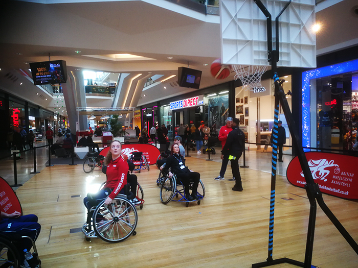Wheelchair Basketball Demo during Purple Tuesday at the Bullring Wheelchair Basketball Demo during Purple Tuesday at the Bullring