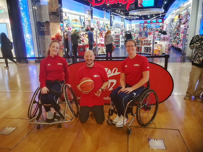QAC LSA Andy with 2 British Wheelchair Basketball representatives during Purple Tuesday at the Bullring QAC LSA Andy with 2 British Wheelchair Basketball representatives during Purple Tuesday at the Bullring