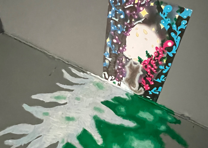 A piece of art created by a QAC student on display at Stryx gallery