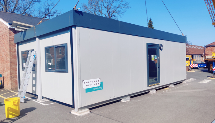 The new modular student centre in place in it's new location at QAC