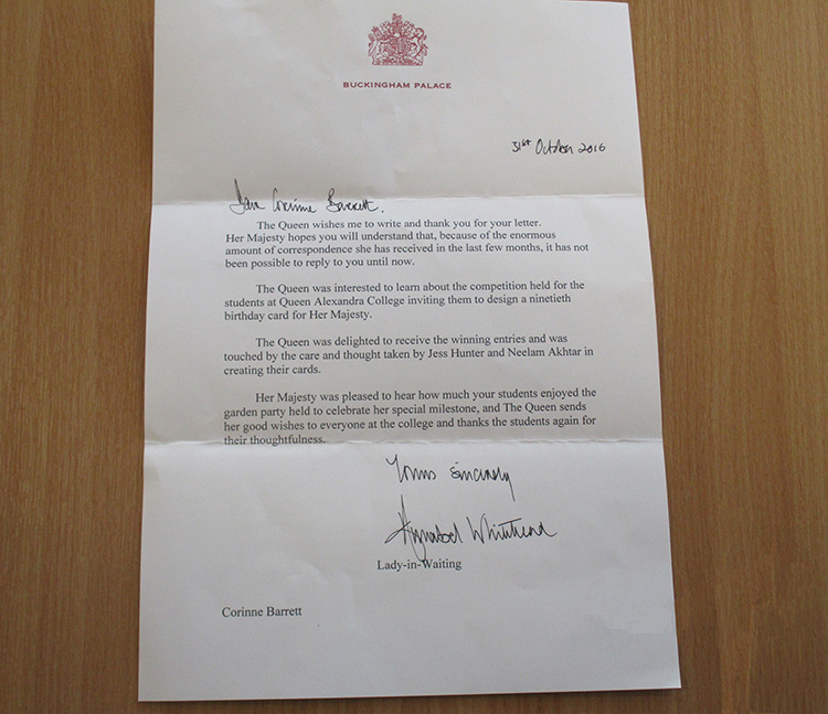 Thank You letter from the Queen