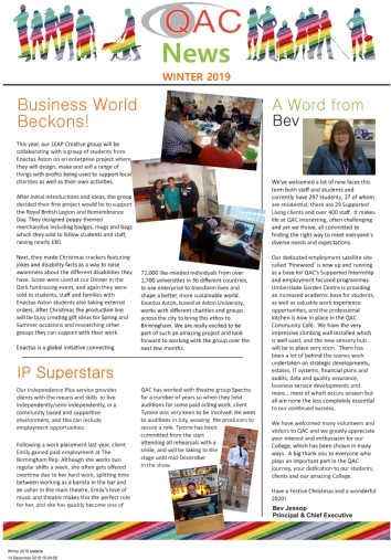 QAC Winter Newsletter 2019 Front Page