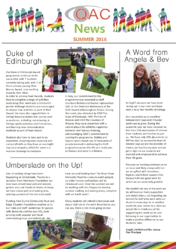 QAC Summer Newsletter 2016 Front Page