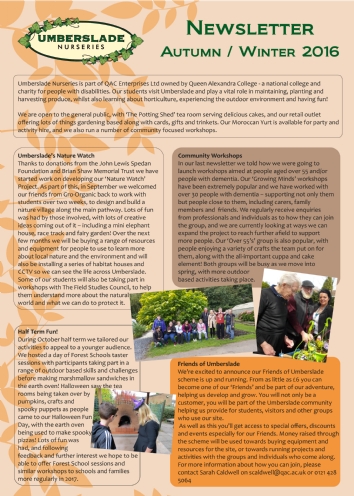 Umberslade Nurseries Newsletter