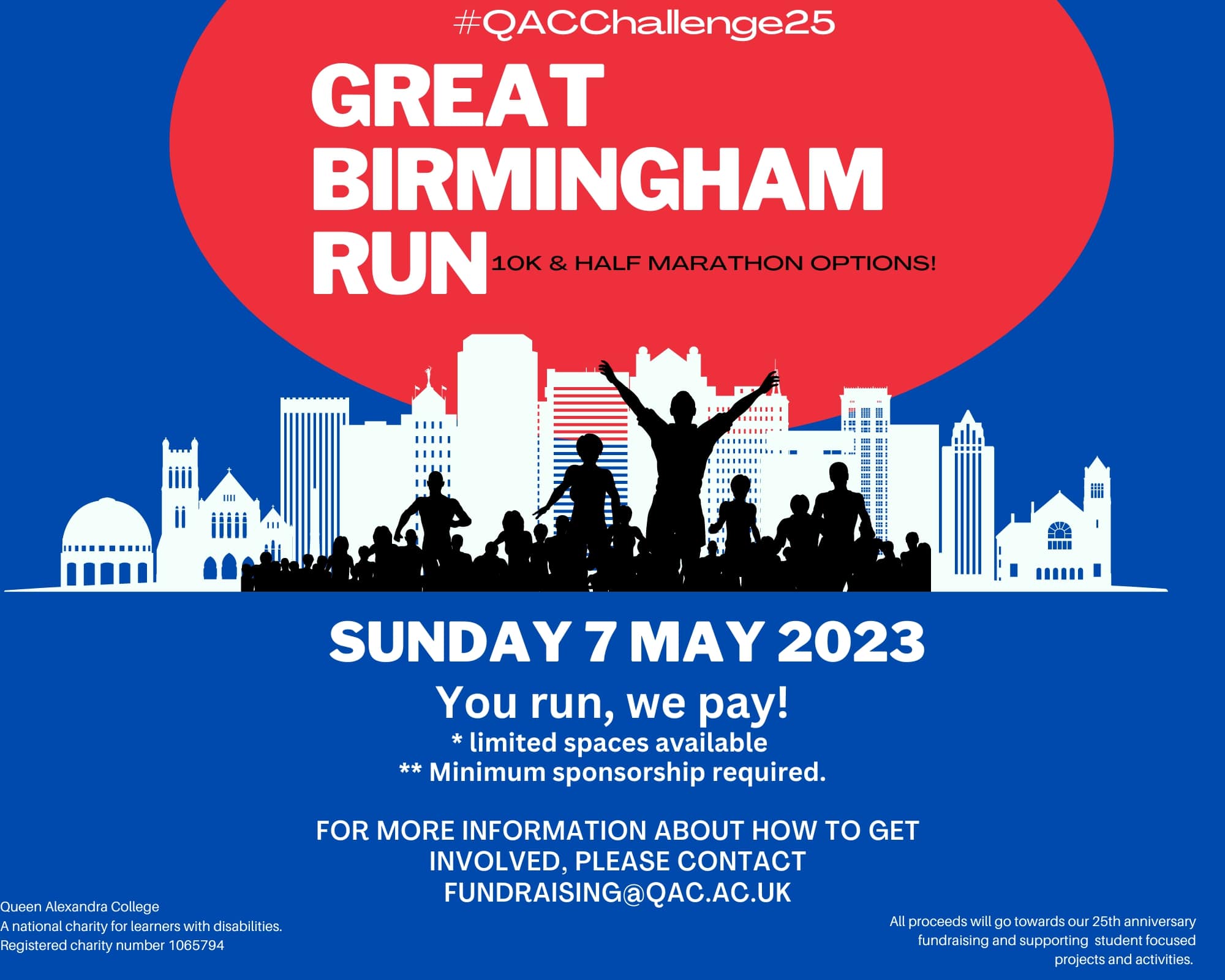 Birmingham Run poster with a crowd of people running with buildings in the background